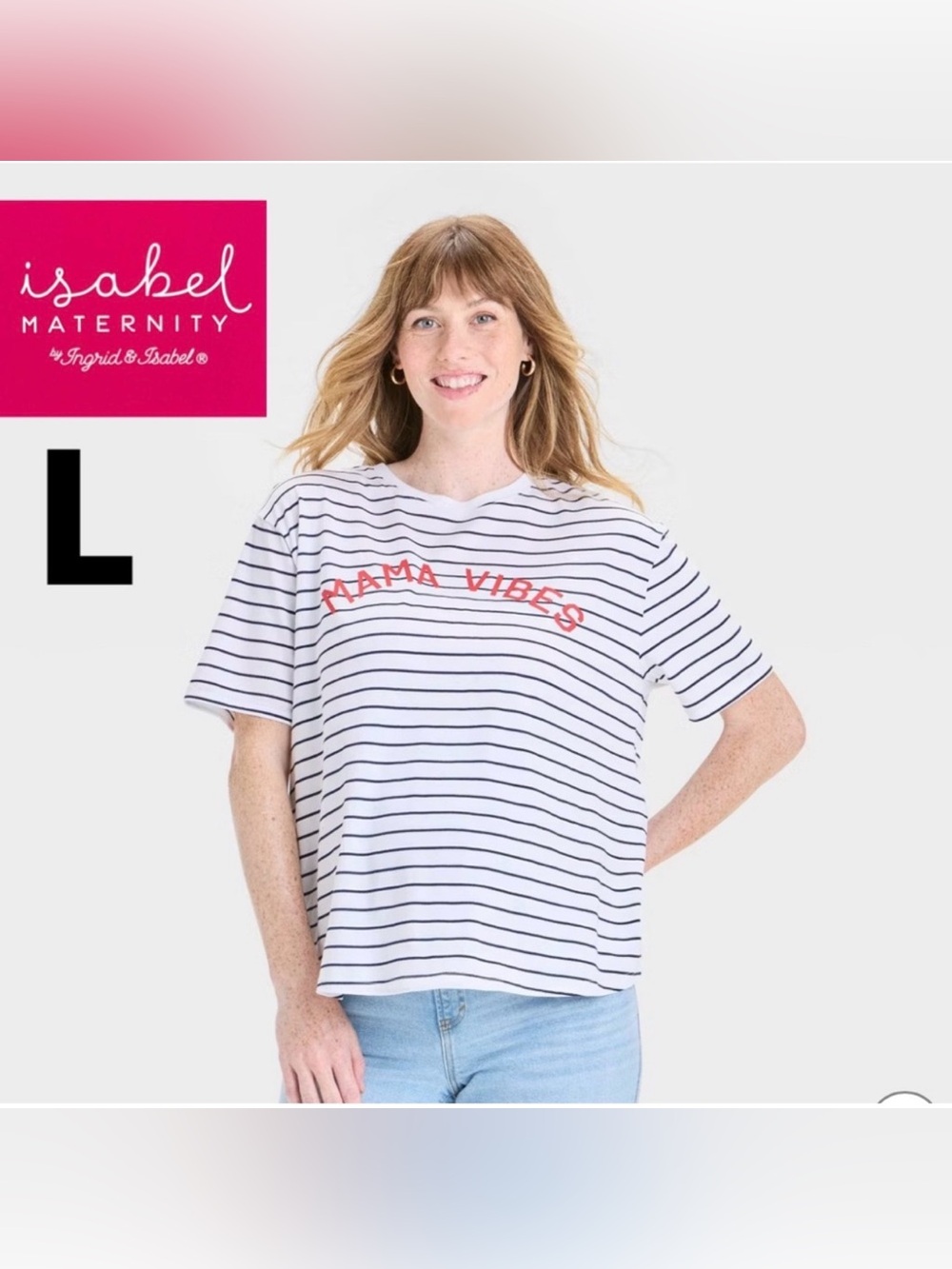 Maternity Mama Vibes Casual Striped Tee size large